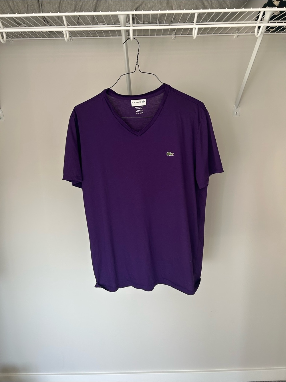 Lacoste V-Neck Short Sleeve Tee - Purple with Green Logo
